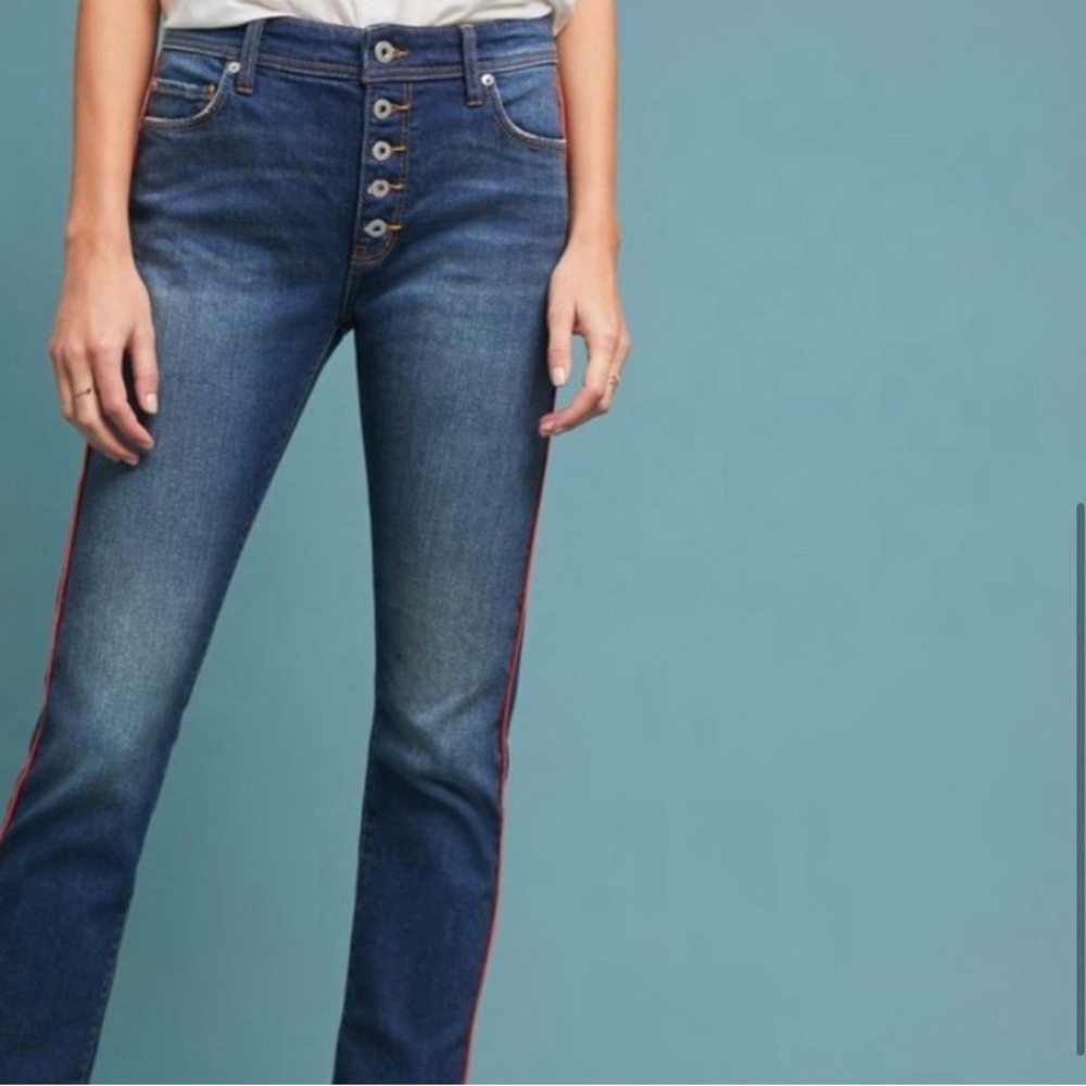 Pilcro and the Letterpress Relaxed Straight Blue Jeans with Orange Trim - Picture 5 of 13